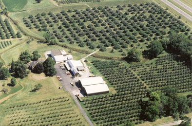 Aerial view of MacQueen Apple Orchard, Cider Mill, Farm Market, and Pick Your Own Apples, Holland, Ohio, west of Toledo